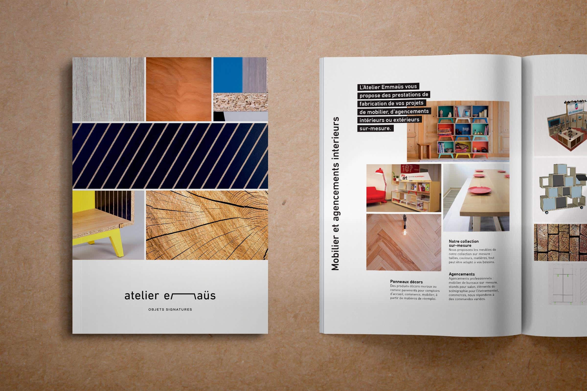 Couverture et double page du catalogue Atelier Emmaüs
