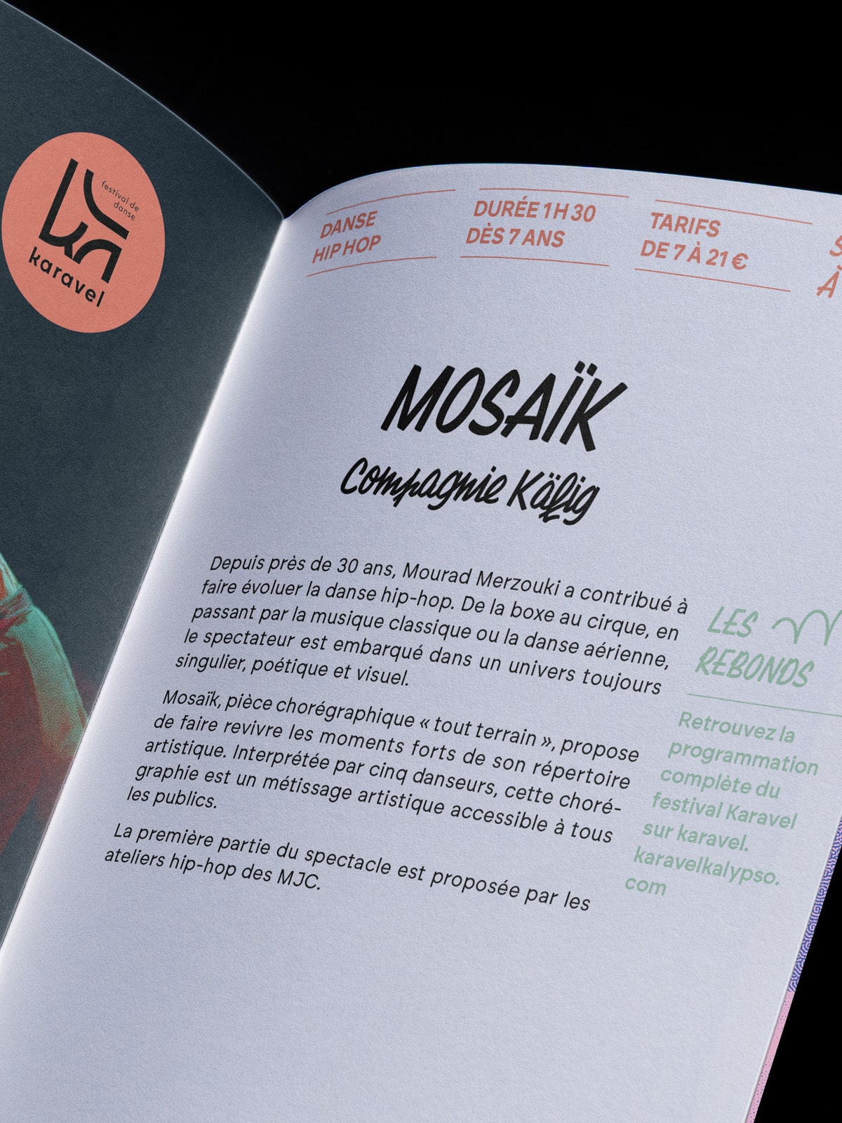 Focus sur la page texte du spectacle Mozaïk